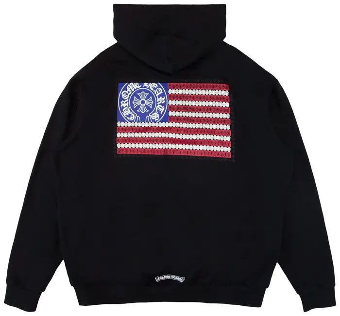 Chrome Hearts American Flag Horseshoe Hoodie 'Black/White/Multicolor'