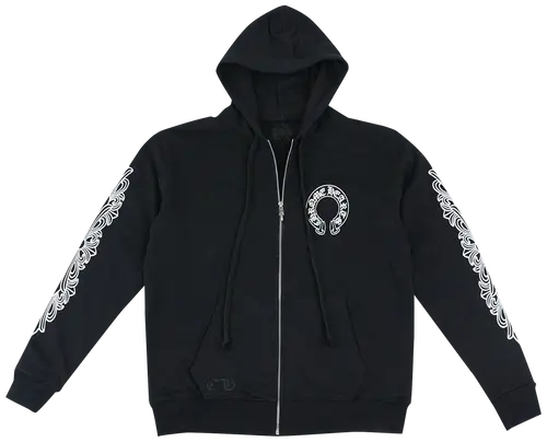 Chrome Heart Horseshoe Floral Cross-Sleeve Zip Up Hoodie 'Black/White'