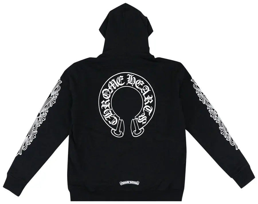Chrome Heart Horseshoe Floral Cross-Sleeve Zip Up Hoodie 'Black/White'