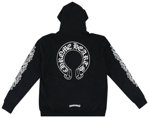 Chrome Heart Horseshoe Floral Cross-Sleeve Zip Up Hoodie 'Black/White'