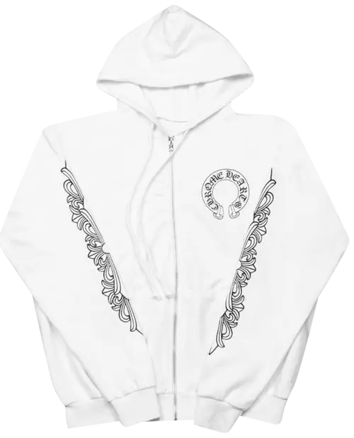 Chrome Hearts Floral Cross Zip Hoodie 'White'